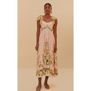 NWT Farm Rio Pink Botanical Beauty Shoulder Bow midi dress